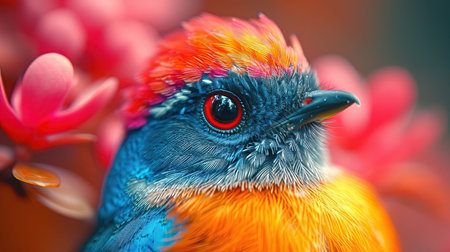 A mesmerizing 8k 3D image of a colorful bird with its eyes open The vibrant acrylic colors and realistic usage of light and color make it truly eyecatching Perfect for those who love animated gifs and mesmerizing colorscapesの素材