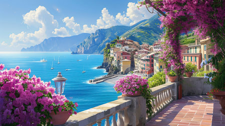 A vibrant painting of a city by the sea inspired by colorful street murals and captivating harbor views This artwork showcases the beauty of the sea with realistic seascapes and puzzle-like pieces that create a luminous scene Get lost in the charm of this Hans Christian Andersen inspired masterpieceの素材