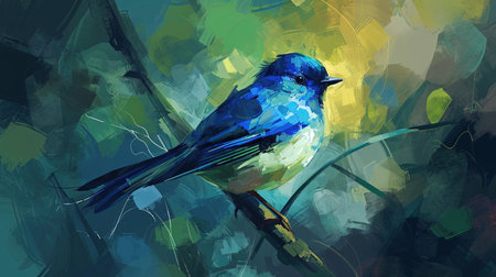A stunning digital painting of a blue bird with freestyle diamond patterns The luminous colors in shades of dark blue and green create a mesmerizing effect This artwork brings a sense of serenity and elegance to any spaceの素材