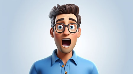 A stunning artwork featuring a blue angelic character with emoji face in a blue shirt set against a white background with 3D depth The artwork is hyperrealistic and designed in an emoji styleの素材