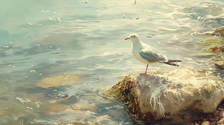 Spectacular softedged image of bird watching over the water in a style reminiscent of Anton Mauve and Charles Tunnicliffe Serene and harmonious with hyperrealistic water Job ID 55566d31e4db4921b80825d716c927fdの素材