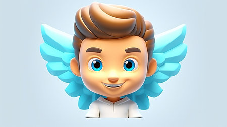 Inspiring image of a frustrated boy wearing a cyan shirt The hyperrealistic 3D depth and emoji face character make this image truly captivatingの素材