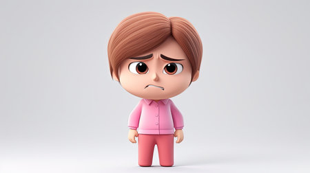 A stunning hyperrealistic digital image featuring an angelic girl with a pink shirt and an emoji face character The image is set against a white background with a 3D depth effect rendered in an emoji styleの素材