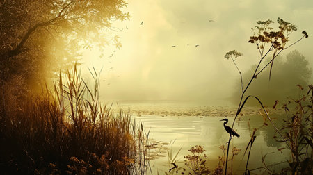 Spectacular softedged image of bird watching over the water in a style reminiscent of Anton Mauve and Charles Tunnicliffe Serene and harmonious with hyperrealistic water Job ID 55566d31e4db4921b80825d716c927fdの素材