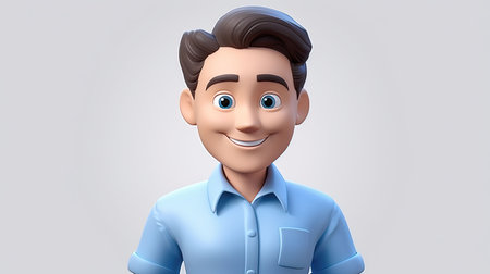 A stunning artwork featuring a blue angelic character with emoji face in a blue shirt set against a white background with 3D depth The artwork is hyperrealistic and designed in an emoji styleの素材