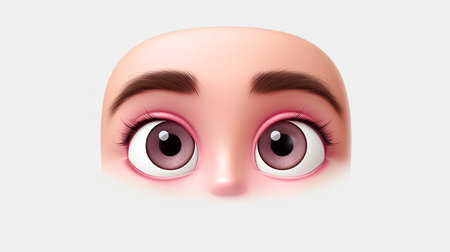 A stunning hyperrealistic digital image featuring an angelic girl with a pink shirt and an emoji face character The image is set against a white background with a 3D depth effect rendered in an emoji styleの素材