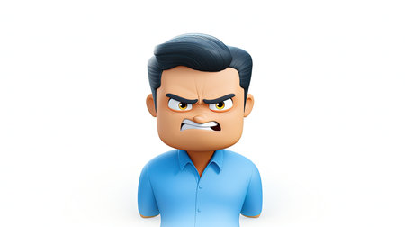A stunning artwork featuring a blue angelic character with emoji face in a blue shirt set against a white background with 3D depth The artwork is hyperrealistic and designed in an emoji styleの素材
