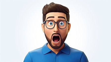 A stunning artwork featuring a blue angelic character with emoji face in a blue shirt set against a white background with 3D depth The artwork is hyperrealistic and designed in an emoji styleの素材