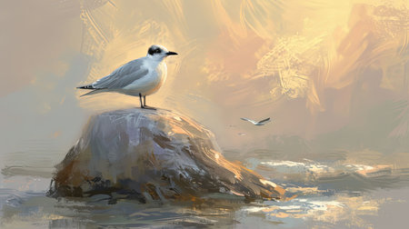 Spectacular softedged image of bird watching over the water in a style reminiscent of Anton Mauve and Charles Tunnicliffe Serene and harmonious with hyperrealistic water Job ID 55566d31e4db4921b80825d716c927fdの素材