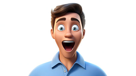 A stunning artwork featuring a blue angelic character with emoji face in a blue shirt set against a white background with 3D depth The artwork is hyperrealistic and designed in an emoji styleの素材