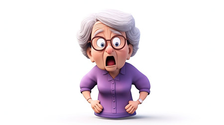 A stunning digital image of a woman in a red shirt with an emoji face character on a white background The image has an impressive 3D depth and a hyperrealistic styleの素材