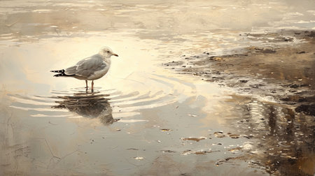 Spectacular softedged image of bird watching over the water in a style reminiscent of Anton Mauve and Charles Tunnicliffe Serene and harmonious with hyperrealistic water Job ID 55566d31e4db4921b80825d716c927fdの素材