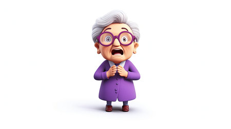A stunning digital image of a woman in a red shirt with an emoji face character on a white background The image has an impressive 3D depth and a hyperrealistic styleの素材