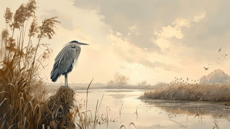 Spectacular softedged image of bird watching over the water in a style reminiscent of Anton Mauve and Charles Tunnicliffe Serene and harmonious with hyperrealistic water Job ID 55566d31e4db4921b80825d716c927fdの素材