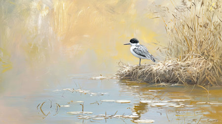 Spectacular softedged image of bird watching over the water in a style reminiscent of Anton Mauve and Charles Tunnicliffe Serene and harmonious with hyperrealistic water Job ID 55566d31e4db4921b80825d716c927fdの素材