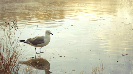 Spectacular softedged image of bird watching over the water in a style reminiscent of Anton Mauve and Charles Tunnicliffe Serene and harmonious with hyperrealistic water Job ID 55566d31e4db4921b80825d716c927fdの素材