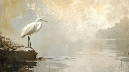 Spectacular softedged image of bird watching over the water in a style reminiscent of Anton Mauve and Charles Tunnicliffe Serene and harmonious with hyperrealistic water Job ID 55566d31e4db4921b80825d716c927fdの素材