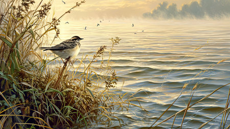Spectacular softedged image of bird watching over the water in a style reminiscent of Anton Mauve and Charles Tunnicliffe Serene and harmonious with hyperrealistic water Job ID 55566d31e4db4921b80825d716c927fdの素材