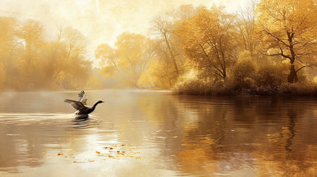 Spectacular softedged image of bird watching over the water in a style reminiscent of Anton Mauve and Charles Tunnicliffe Serene and harmonious with hyperrealistic water Job ID 55566d31e4db4921b80825d716c927fdの素材
