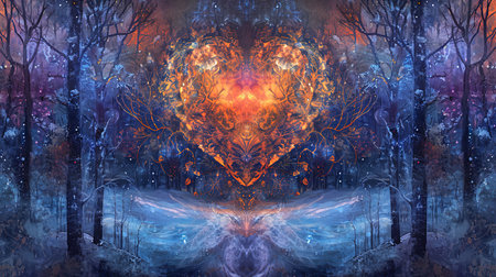 A beautiful kaleidoscopic image of winter scenery that evokes feelings of romance and nostalgia The intricate details and dark undertones create a lovely and captivating artworkの素材