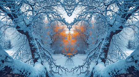 A beautiful kaleidoscopic image of winter scenery that evokes feelings of romance and nostalgia The intricate details and dark undertones create a lovely and captivating artworkの素材