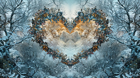 A beautiful kaleidoscopic image of winter scenery that evokes feelings of romance and nostalgia The intricate details and dark undertones create a lovely and captivating artworkの素材
