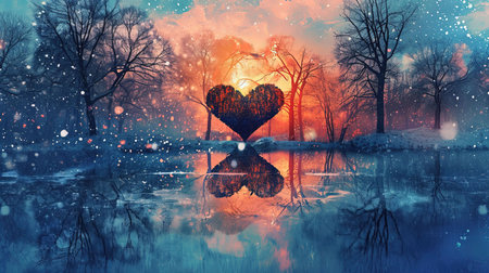 A beautiful kaleidoscopic image of winter scenery that evokes feelings of romance and nostalgia The intricate details and dark undertones create a lovely and captivating artworkの素材