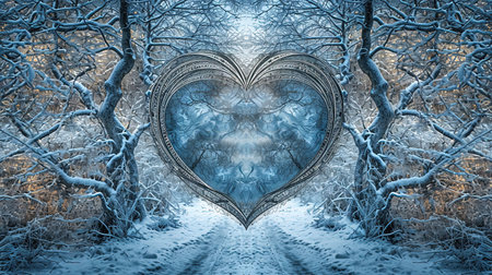 A beautiful kaleidoscopic image of winter scenery that evokes feelings of romance and nostalgia The intricate details and dark undertones create a lovely and captivating artworkの素材
