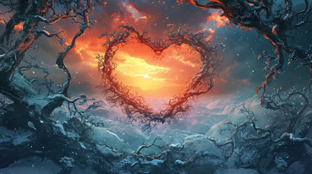 A beautiful kaleidoscopic image of winter scenery that evokes feelings of romance and nostalgia The intricate details and dark undertones create a lovely and captivating artworkの素材