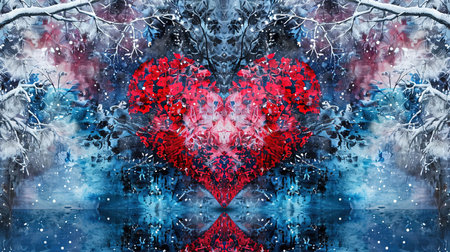 A beautiful kaleidoscopic image of winter scenery that evokes feelings of romance and nostalgia The intricate details and dark undertones create a lovely and captivating artworkの素材