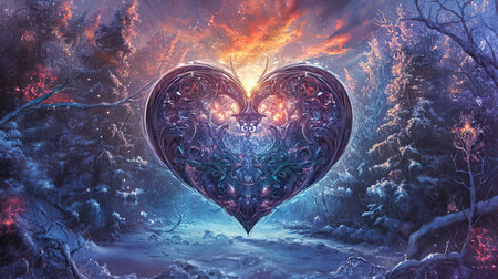 A beautiful kaleidoscopic image of winter scenery that evokes feelings of romance and nostalgia The intricate details and dark undertones create a lovely and captivating artworkの素材