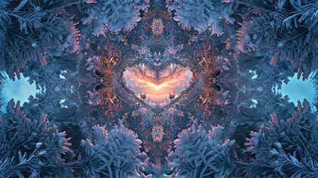 A beautiful kaleidoscopic image of winter scenery that evokes feelings of romance and nostalgia The intricate details and dark undertones create a lovely and captivating artworkの素材