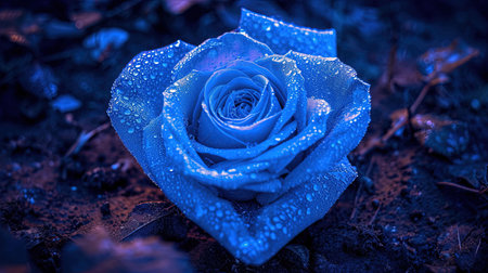 A captivating image of a heartshaped blue rose with a heart in the middle created in the style of enchanting realms The bioluminescence adds an extra touch of beauty to this 32k UHD image The sgrafitto technique enhances the intricate details Truly a beautiful chaos captured in this imageの素材