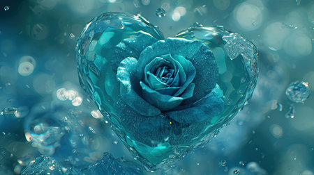 A captivating image of a heartshaped blue rose with a heart in the middle created in the style of enchanting realms The bioluminescence adds an extra touch of beauty to this 32k UHD image The sgrafitto technique enhances the intricate details Truly a beautiful chaos captured in this imageの素材