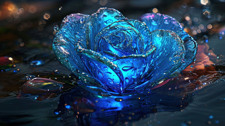 A captivating image of a heartshaped blue rose with a heart in the middle created in the style of enchanting realms The bioluminescence adds an extra touch of beauty to this 32k UHD image The sgrafitto technique enhances the intricate details Truly a beautiful chaos captured in this imageの素材