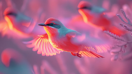 A vibrant and captivating digital image showcasing two colorful birds in the style of Liam Wong The birds are depicted in dark violet and yellow with bold lines and vivid colors The background features light yellow and skyblue hues creating a visually stunning composition This image is a true masterpiece of digital art guaranteed to inspire and captivate its viewersの素材