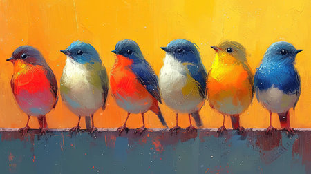 A vibrant and captivating digital image showcasing two colorful birds in the style of Liam Wong The birds are depicted in dark violet and yellow with bold lines and vivid colors The background features light yellow and skyblue hues creating a visually stunning composition This image is a true masterpiece of digital art guaranteed to inspire and captivate its viewersの素材