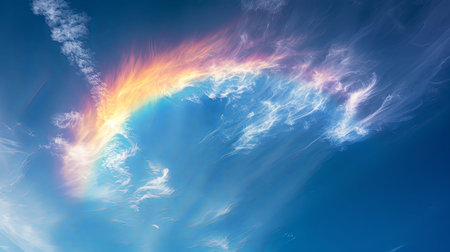 Vividly colored sky amidst wispy clouds on a bright sunny day showcasing this rare and beautiful optical phenomenonの素材