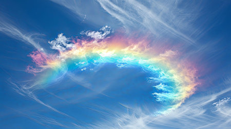 Vividly colored sky amidst wispy clouds on a bright sunny day showcasing this rare and beautiful optical phenomenonの素材