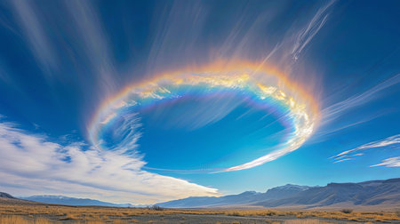 Vividly colored sky amidst wispy clouds on a bright sunny day showcasing this rare and beautiful optical phenomenonの素材