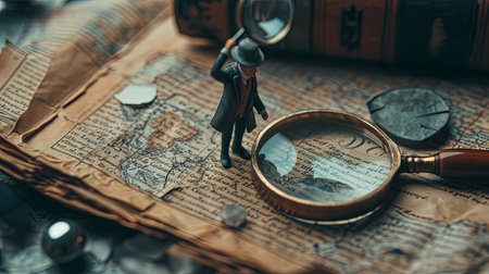 A mini detective explores a world of oversized clues searching for answers with his magnifying glass in hand Dive into this perspective-bending mysteryの素材