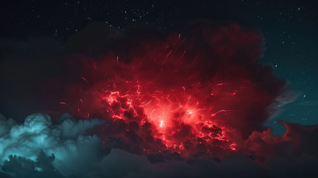 A surreal and haunting atmospheric light show in the upper atmosphere during a night thunderstormの素材