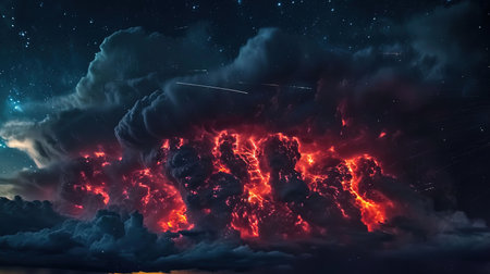 A surreal and haunting atmospheric light show in the upper atmosphere during a night thunderstormの素材