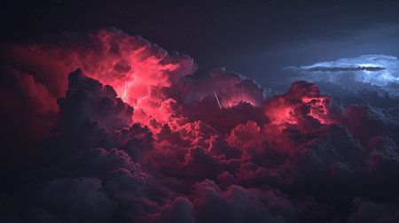 A surreal and haunting atmospheric light show in the upper atmosphere during a night thunderstormの素材