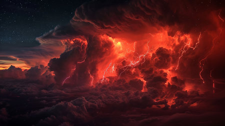 A surreal and haunting atmospheric light show in the upper atmosphere during a night thunderstormの素材