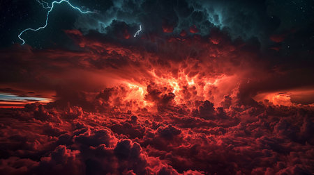A surreal and haunting atmospheric light show in the upper atmosphere during a night thunderstormの素材
