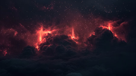 A surreal and haunting atmospheric light show in the upper atmosphere during a night thunderstormの素材