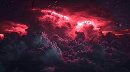 A surreal and haunting atmospheric light show in the upper atmosphere during a night thunderstormの素材