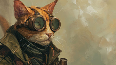 A captivating drawing of a steampunk cat with gothic grandeur and photobashing effects This artwork is a beautiful blend of traditional and modern elements creating a unique and mesmerizing image Feel the allure and explore the world of steampunk with this stunning pieceの素材