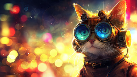 A captivating drawing of a steampunk cat with gothic grandeur and photobashing effects This artwork is a beautiful blend of traditional and modern elements creating a unique and mesmerizing image Feel the allure and explore the world of steampunk with this stunning pieceの素材